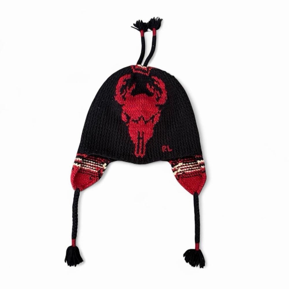 Vintage 90s Polo Ralph Lauren Skull Winter Wool Western Preppy OS Beanie